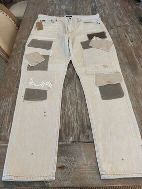 Ralph Lauren Beige Patchwork Straight-Leg Jeans